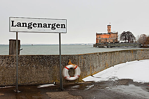 码头,康士坦茨湖,城堡,冬天,地区,巴登符腾堡,德国,欧洲