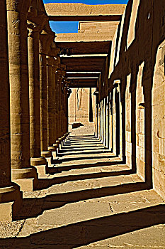 柱子,影子,菲莱神庙,岛屿,尼罗河,靠近,阿斯旺,埃及