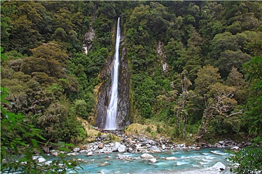雷,溪流,瀑布,新西兰