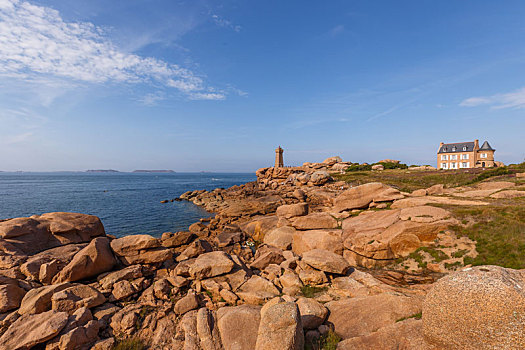 法国布列塔尼玫瑰海岸黄昏自然风景