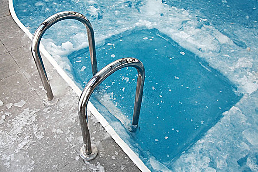 冰,游泳,台阶,冰冻,蓝色,游泳池
