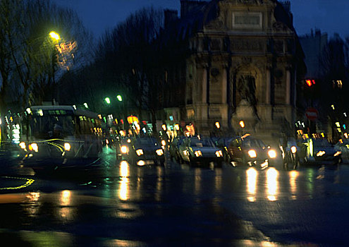 法国,巴黎,交通,地点,夜晚