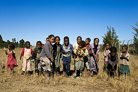 一群孩子,土地,季亚,埃塞俄比亚
