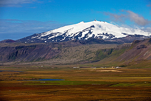 积雪,火山,冰河,斯奈山半岛,西部,冰岛,韦斯特兰德,欧洲