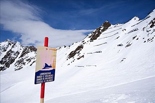 雪崩,警告标识,滑雪胜地,山谷,提洛尔,奥地利