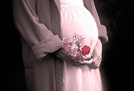 孕妇,拿着,花