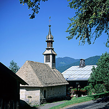法国,法国阿尔卑斯山,乡村,教堂