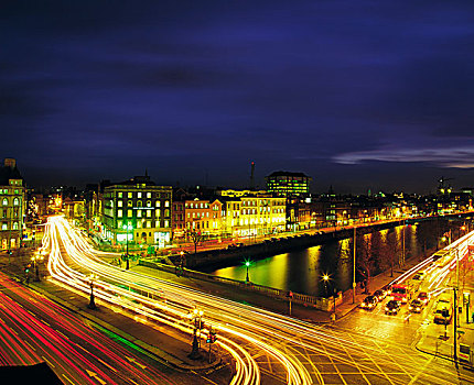 都柏林,街景,桥,夜晚