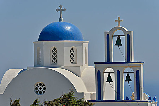 老,教堂,灯光,蓝色,圆顶,特色,建筑,锡拉岛,基克拉迪群岛,希腊群岛,希腊,欧洲