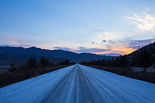 路,山区,高速路,夕阳