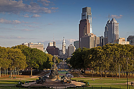 华盛顿纪念碑,喷泉,椭圆,费城,宾夕法尼亚,美国