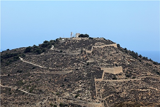 古老,城堡,上面,山,靠近,卡塔赫纳,区域,穆尔西亚,西班牙