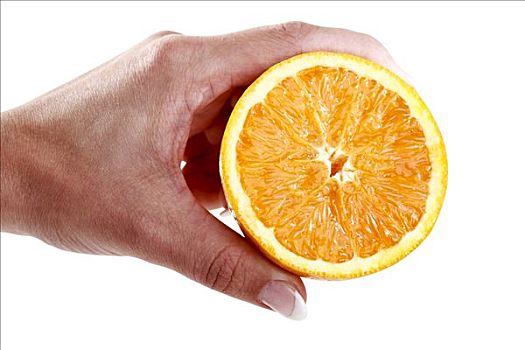 握着,一半,橙子