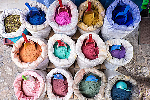 摩洛哥,舍夫沙万,沙温,小,狭窄,街道,涂绘,品种,鲜明,蓝色,彩色,包,颜料