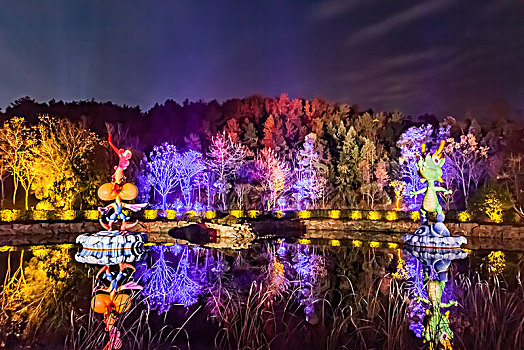 江苏省南京市银杏湖公园夜景灯光建筑景观