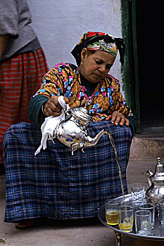 摩洛哥,靠近,玛拉喀什,山谷,乡村,女人,茶