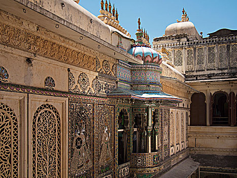 城市宫殿,建造,乌代浦尔,拉贾斯坦邦,印度