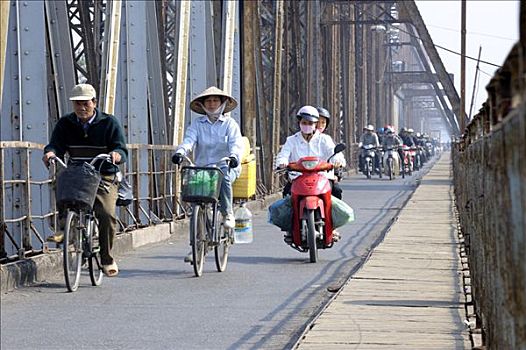 小,轻型摩托车,桥,河内,越南,东南亚