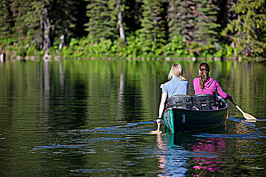 人,独木舟,岛屿,湖,不列颠哥伦比亚省,加拿大