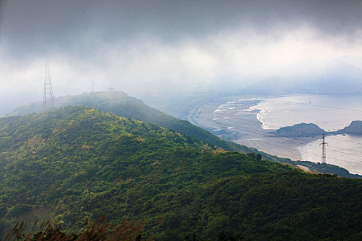 俯瞰,海岸线,沙滩