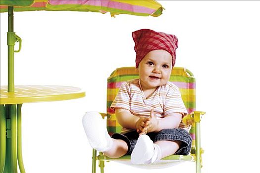 婴儿,穿,头巾,露营,椅子