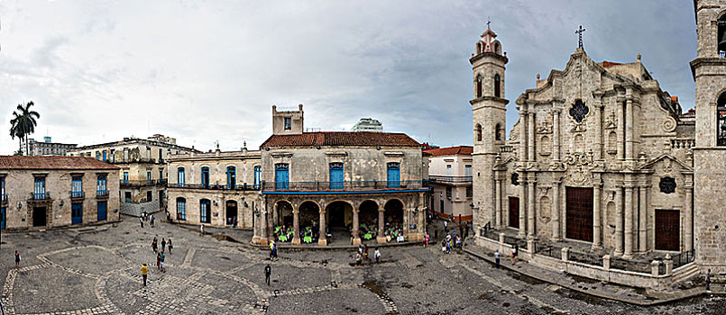 全景,古巴,哈瓦那,广场,大教堂,世界遗产