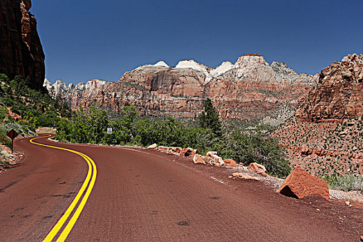 红色,道路,山峦,锡安国家公园,犹他,美国