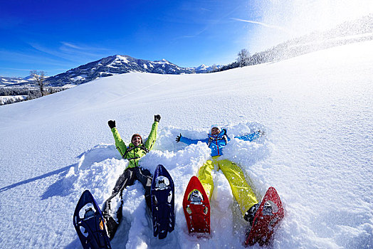 雪鞋,远足,阿尔卑斯山,提洛尔,奥地利,欧洲