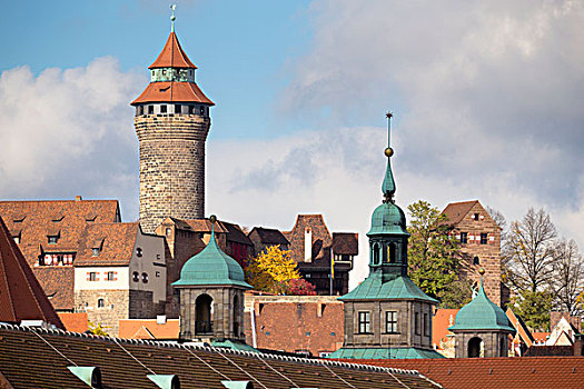 塔,局部,纽伦堡,皇家,城堡,中间,弗兰克尼亚,德国,欧洲