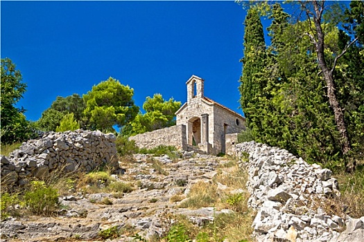 老,石头,小教堂,山,赫瓦尔岛