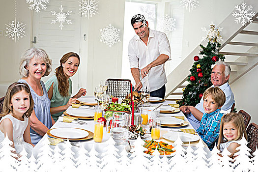 家庭,圣诞餐,餐桌
