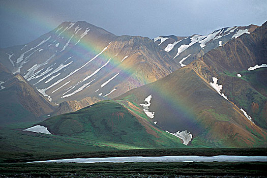 北美,美国,德纳里峰国家公园,彩虹,阿拉斯加山脉,靠近,河