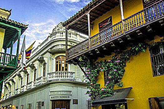美好,西班牙殖民地,建筑,老城,卡塔赫纳,哥伦比亚