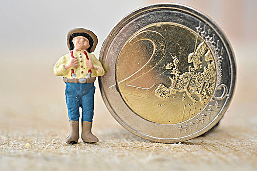 微型,雕塑,站立,旁侧,2欧元,硬币