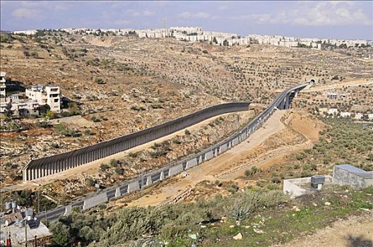 向上,高,墙壁,分开,以色列,巴勒斯坦,约旦河西岸,靠近,伯利恒,近东,东方