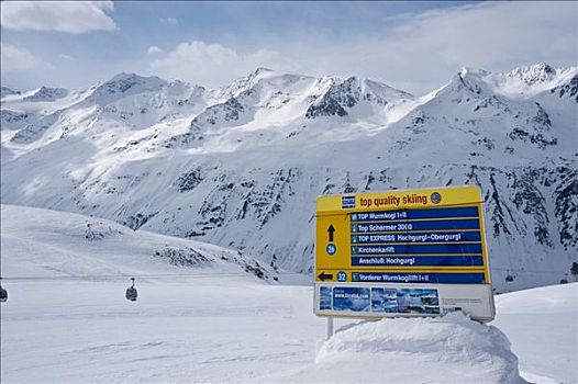 滑雪道,标识,滑雪胜地,山谷,提洛尔,奥地利