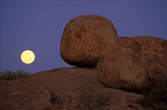 满月,后面,圆,漂石,大理石,环境保护,自然保护区,北领地州,澳大利亚