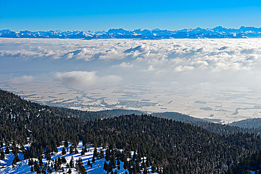 风景,顶峰,云量,高处,日内瓦湖,瓦莱,阿尔卑斯山,后面,朱拉,沃州,瑞士,欧洲