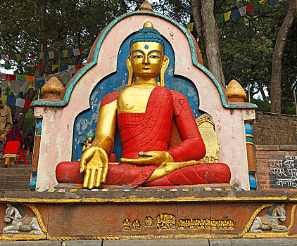 佛像,猴庙,加德满都,尼泊尔,亚洲