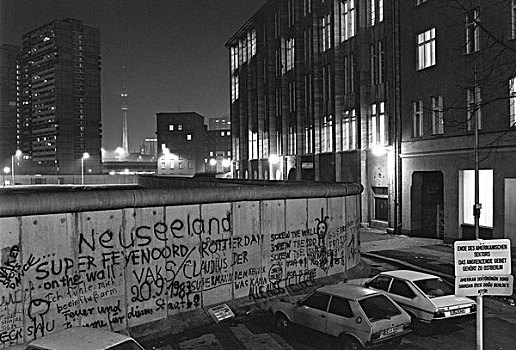 柏林墙,电视塔,夜晚,柏林,德国,欧洲