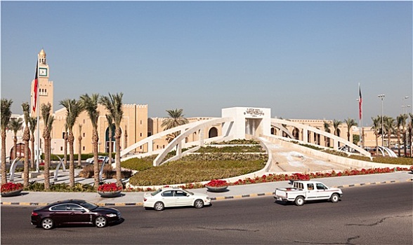 科威特,十二月,伊斯兰,纪念建筑,喷泉,广场,科威特城,中东
