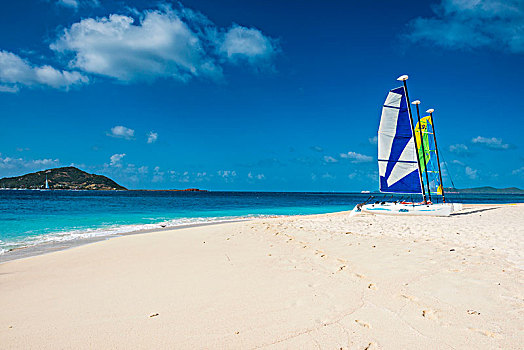 双体船,漂亮,白沙滩,棕榈岛,格林纳丁斯群岛,加勒比