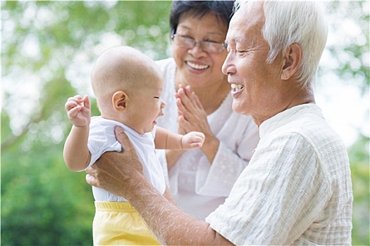 亚洲人,祖父母,玩,孙子