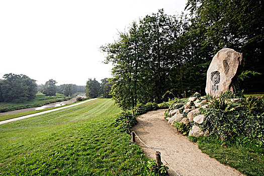 公园,展示,石头,河,著名,英式花园,边界,德国,波兰,区域