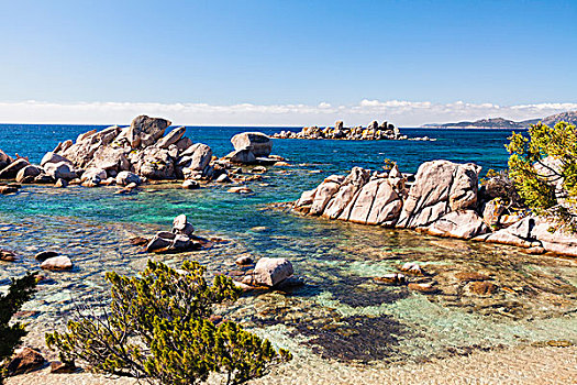 海滩,石头,巴隆巴热亚,蓝色,地中海,南科西嘉省,科西嘉岛,法国