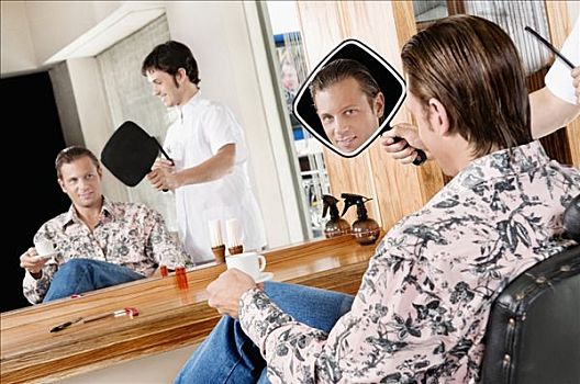 男人,看,镜子,发型