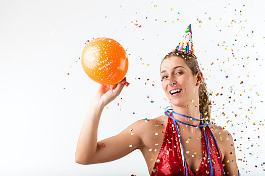 女人,庆贺,生日,礼物,五彩纸屑,气球