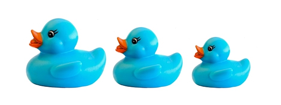 家庭,三个,蓝色,塑料鸭子