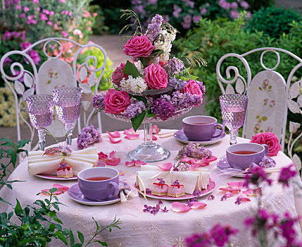 小架子,粉色,丁香花,遮盖,茶桌