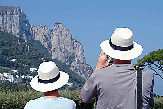 意大利,阿马尔菲海岸,卡普里岛,旅游,白色,帽子